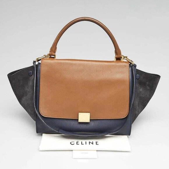 Celine Tri-Color Leather and Suede Medium Trapeze Bag - Picture 2 of 12